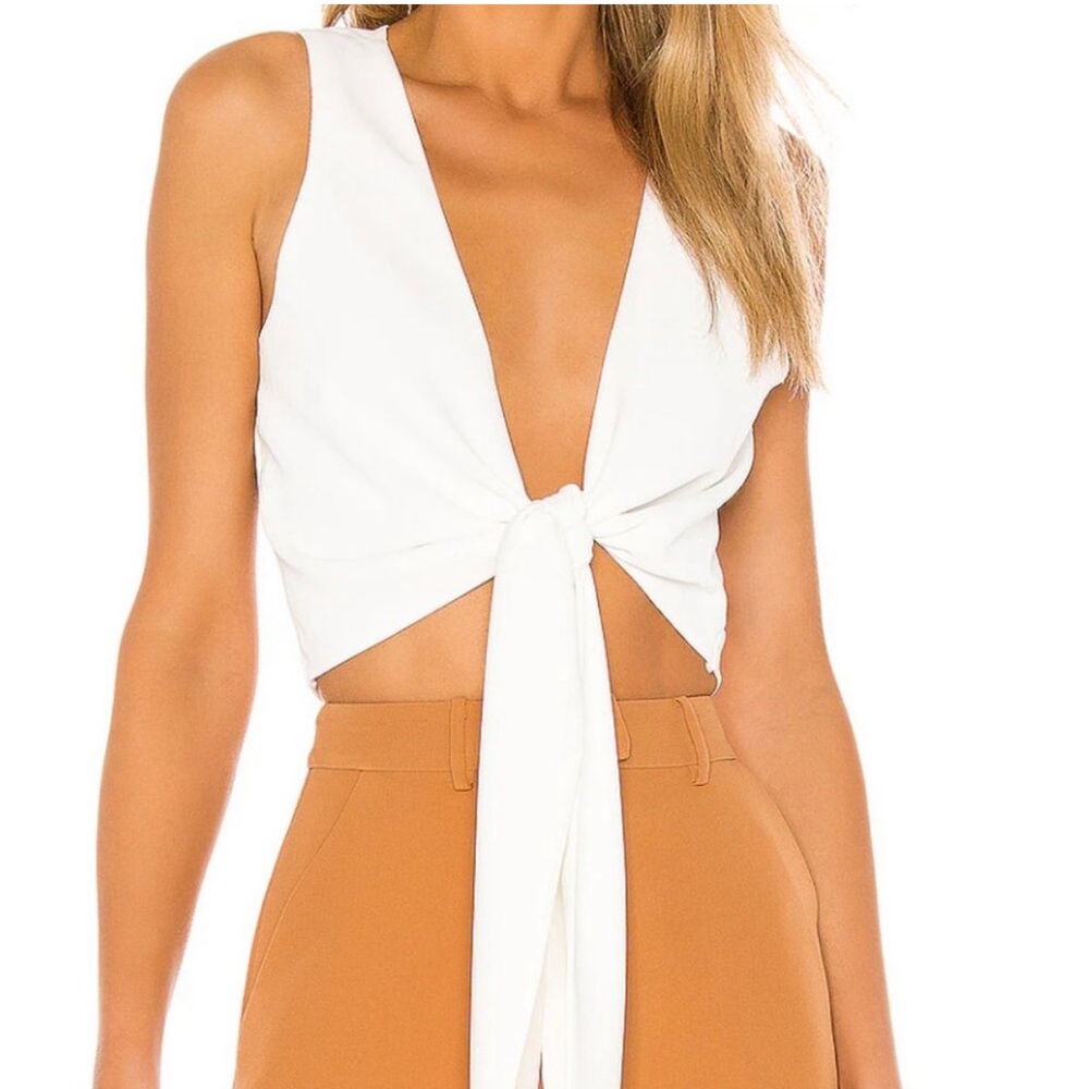 L'Academie The Aeris Crop Top White Front Tie Closure Medium M NEW